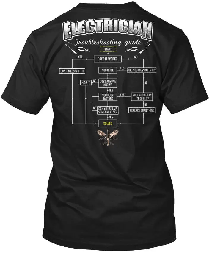 Черный Электрик Troubleshooting Guide Tee Футболка Летний стиль бренд повседневное О-образным вырезом Мужской топы и футболки Тонкий Печать на футболках - Цвет: Черный