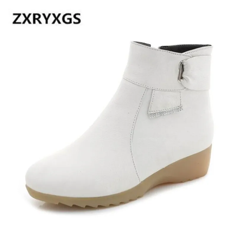 

2021 New Winter Boots Elegant Rhinestone Cow Leather Boots Women Comfort Warm Women Boots Wedges Shoes Non-slip Fashion Shoes