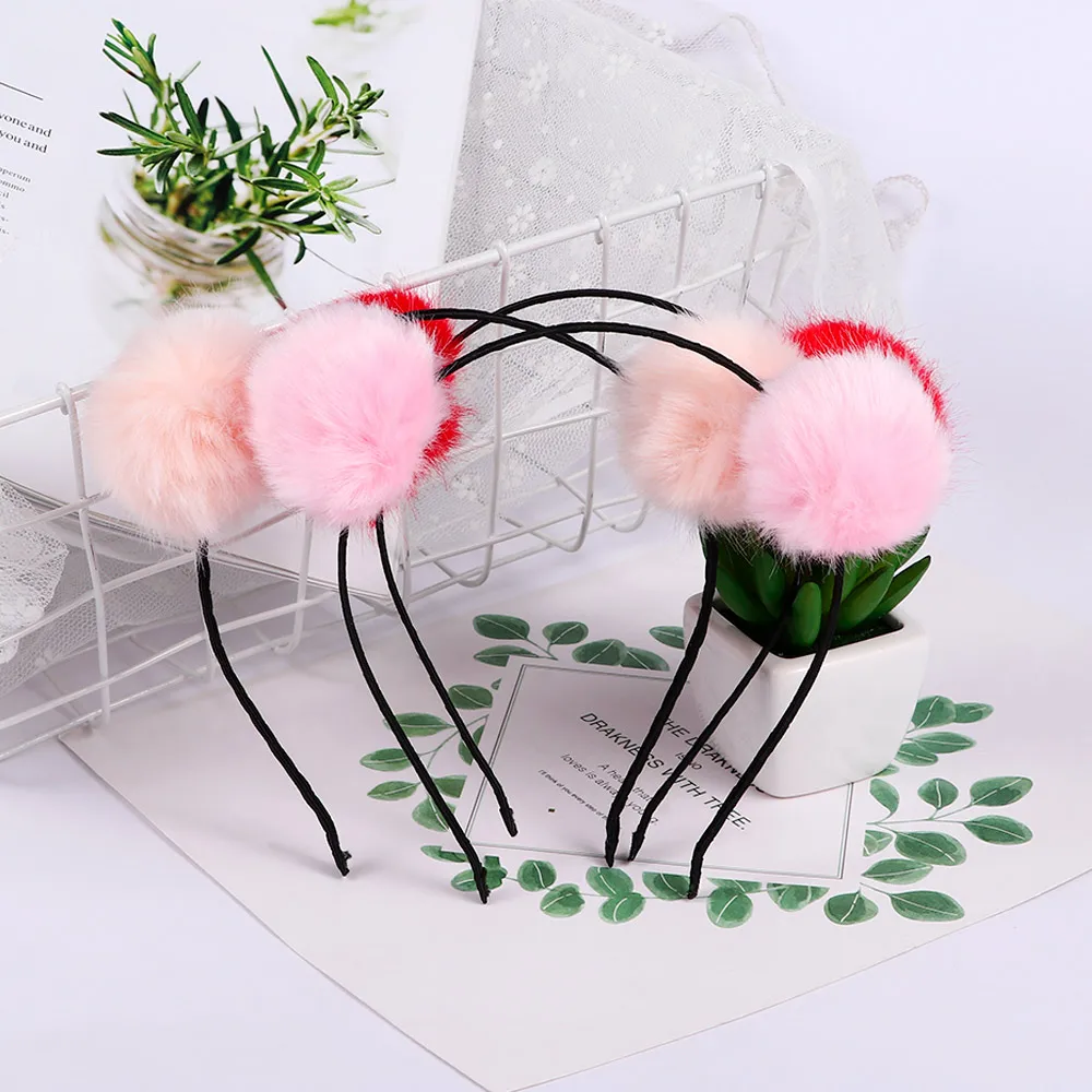 Женская модная повязка на голову с меховыми помпонами меховые МЕХОВЫЕ УШКИ