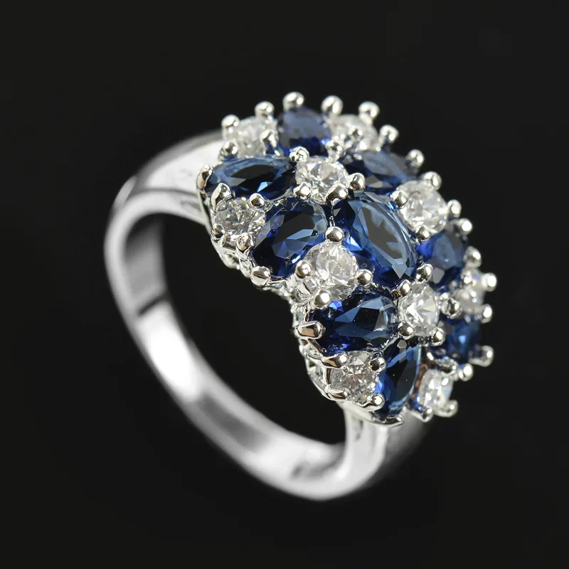 blue Цветок черные кольца для женщин модные ювелирные изделия подарок элегантный принцесса зеленый камень Чешский циркониевый обручальное кольцо заводская цена - Цвет основного камня: blue