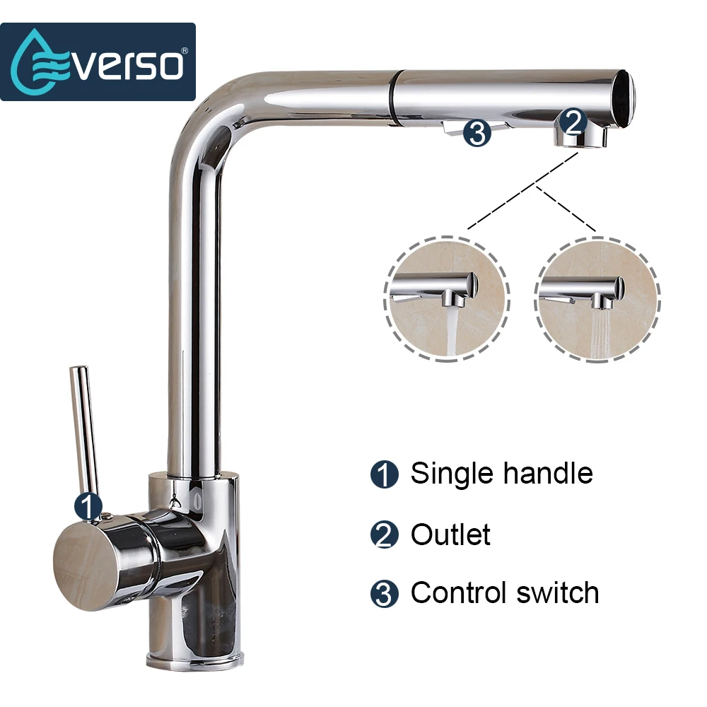 Выдвижной кухонный смеситель EVERSO кран на раковину поворотный 360 градусов с