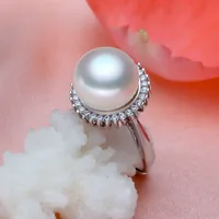 Women Gift word 925 Sterling  real [bright pearl] freshwater pearl rings steamed round black pearls, Party, Luxury Dubai
