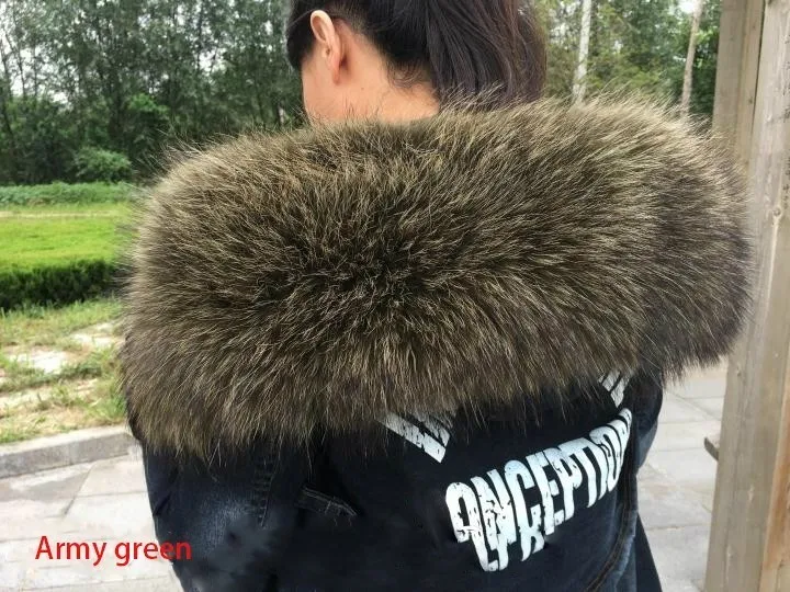 Army green Женская куртка с воротником из натурального меха енота; сезон осень-зима; Новинка; Модный удобный теплый шарф; куртка; шаль большого размера; воротник; Лидер продаж - Цвет: Army green