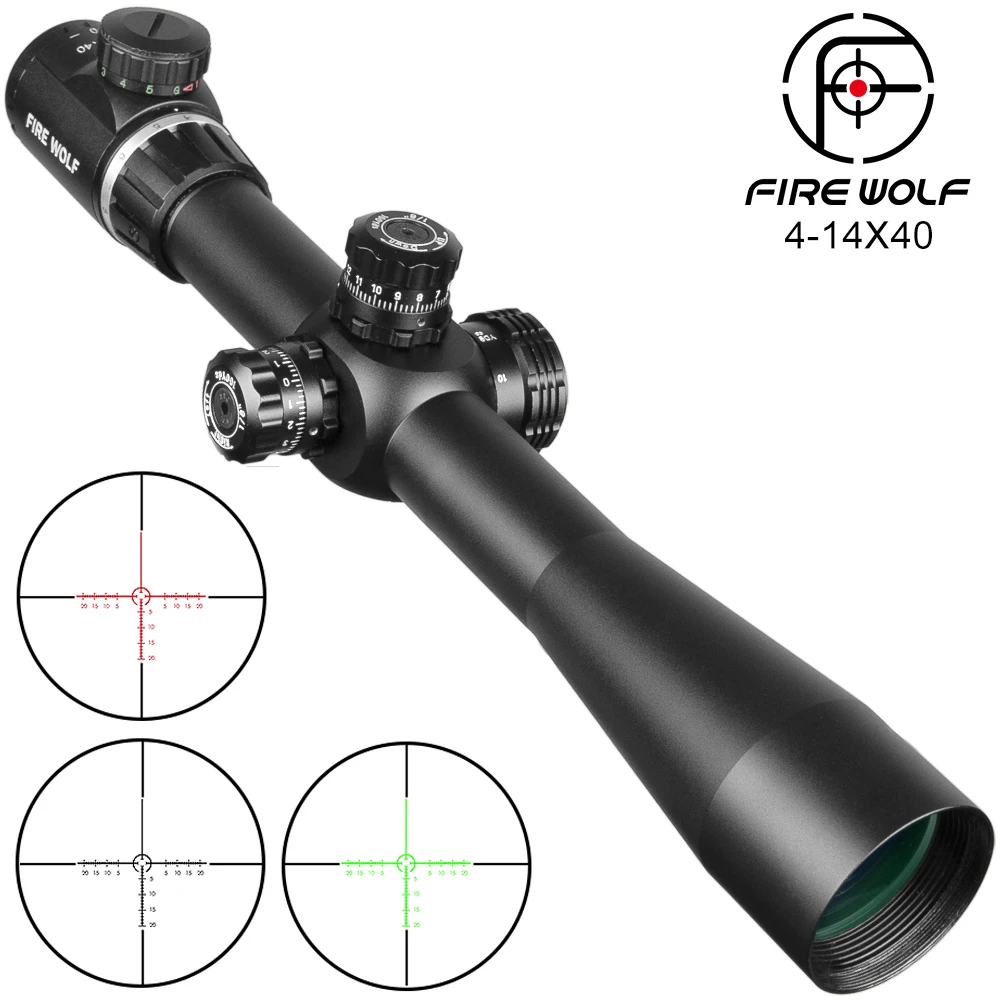 Тактический прицел Fire Wolf 4-14X40 красный зеленый крест круглая линия охотничий