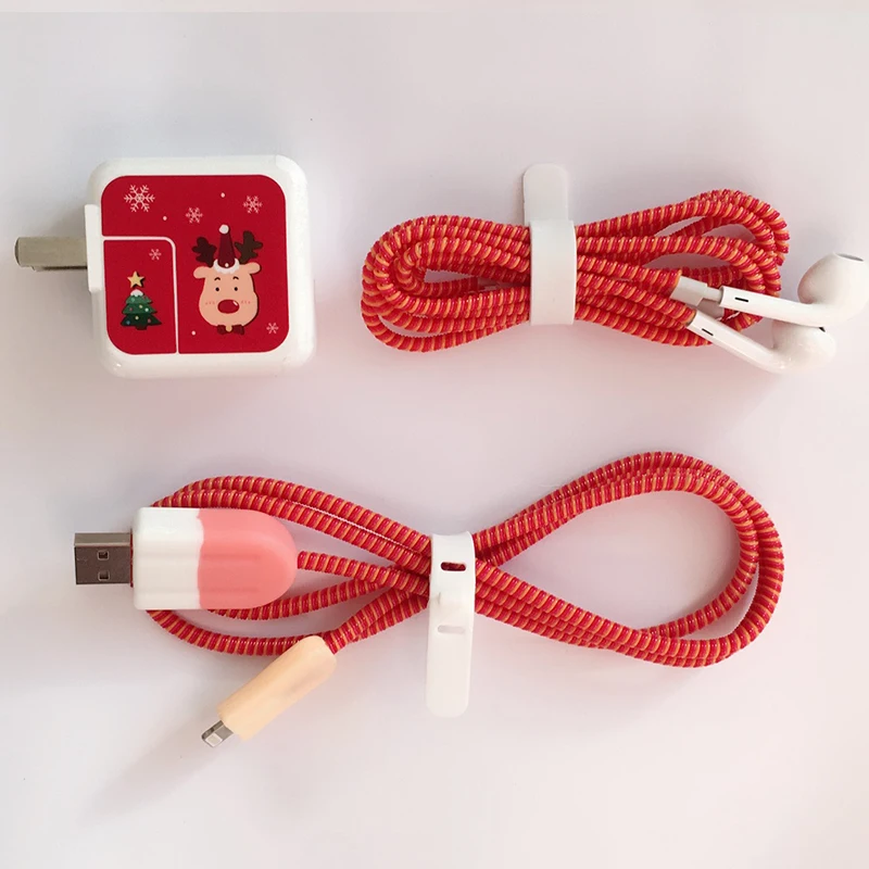 Намоточный кабель мультфильм USB протектор для кабеля передачи данных набор с наклейки для зарядного устройства спиральный usb-шнур с зарядным устройством для Iphone для ipad