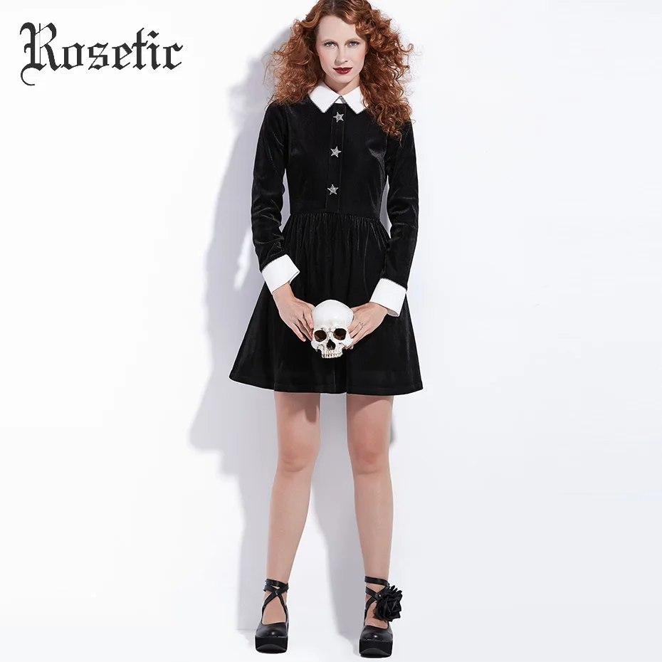 Женское платье трапециевидной формы Rosetic черное зимнее с квадратным воротником и