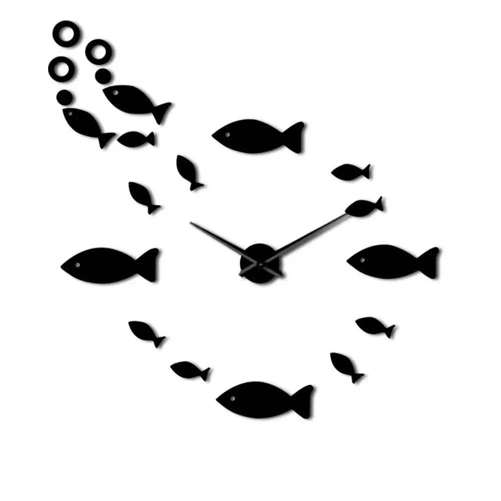 Рыба DIY большие настенные часы Shoal of Fish бескаркасные гигантские настенные часы 3D большие зеркальные настенные стикеры современный дизайн часы