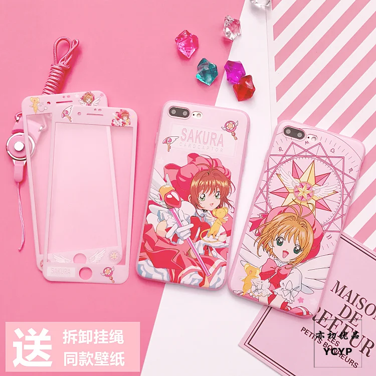 Для iphone XS Max милый Cardcaptor Sakura задний Чехол+ пленка для экрана из закаленного стекла, Девушка Мягкий чехол для iphone X XR 6 7 8plus