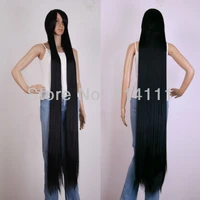 60150cm black extra long synthetic cosplay wig halloween straight costume wigs wig cap