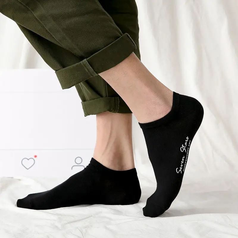 Socks Man 2019 New Spring Men 5 Pairs Cotton Solid Color Short Invisible Letter Breathble High Quality Men's | Мужская одежда