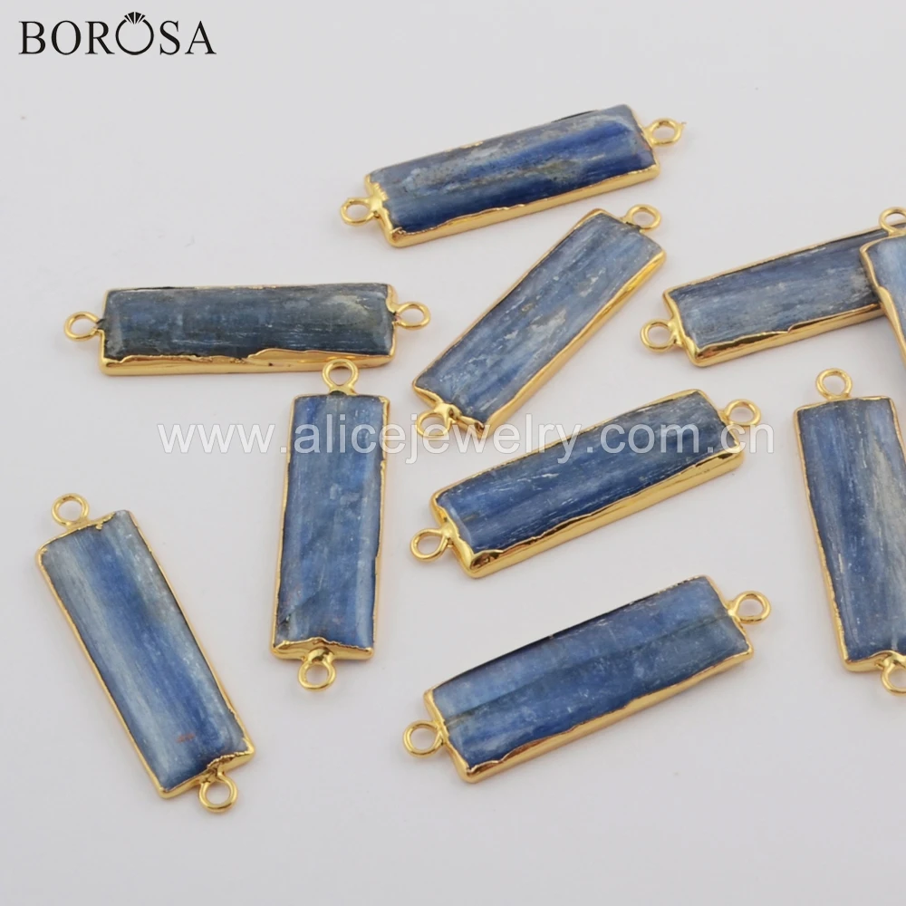 BOROSA 8 шт. прямоугольные Позолоченные натуральный Кианит разъемы натуральный синий ломтик ювелирные изделия для женщин ожерелье G1744