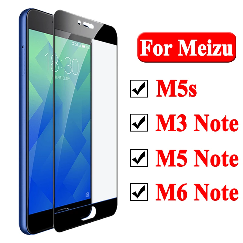Защитное стекло m6 note для Meizu m5 m5s m3 защита экрана meizu s mesie 5 6 5m 6m (черный) | Мобильные