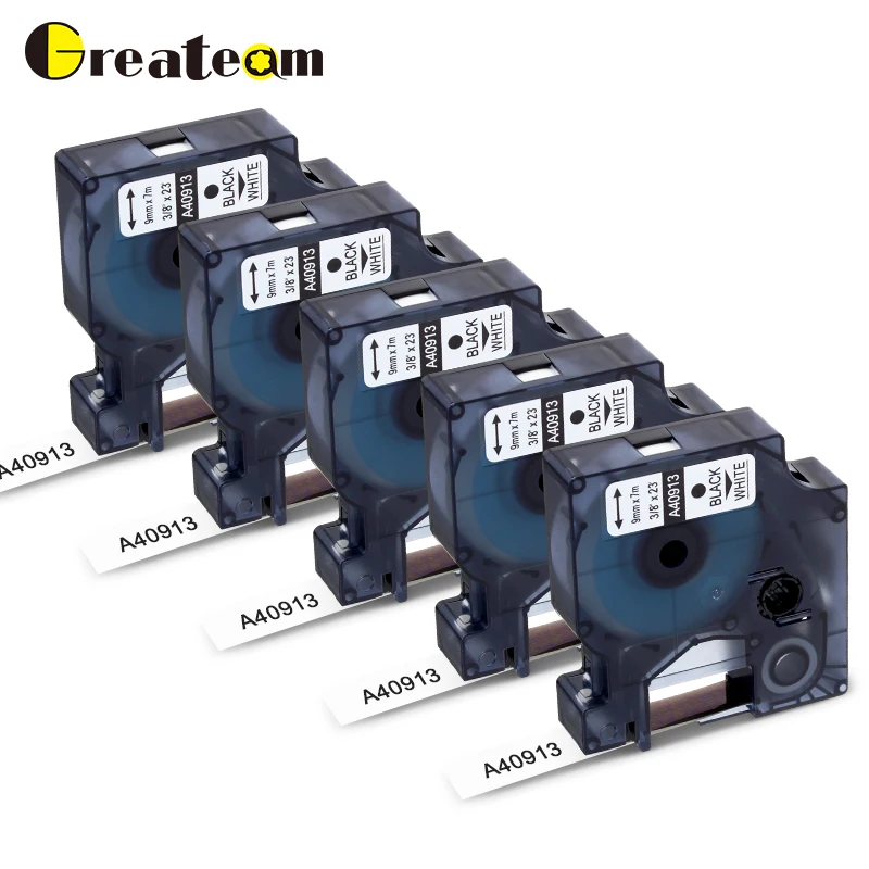 Greateam 5 шт. 40913 9 мм совместимый с Dymo D1 S0720680 лента для этикеток черный на белом Label