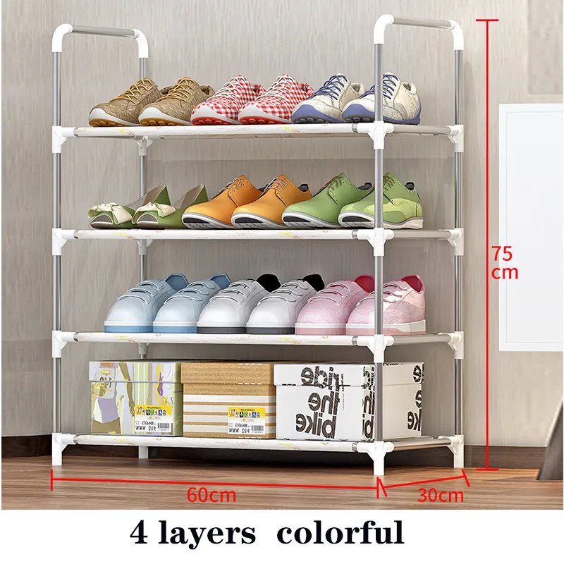 4 layer colorful DIY стеллаж для хранения обуви 3/4/4/6/7 слой нетканый материал обувной шкаф полки домой Дверь прихожей обувь Органайзер подставка держатель полки - Цвет: 4 layer colorful