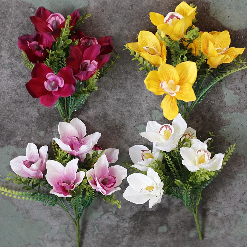 Искусственные шелковые цветы орхидеи венок на ощупь искусственный цветок для