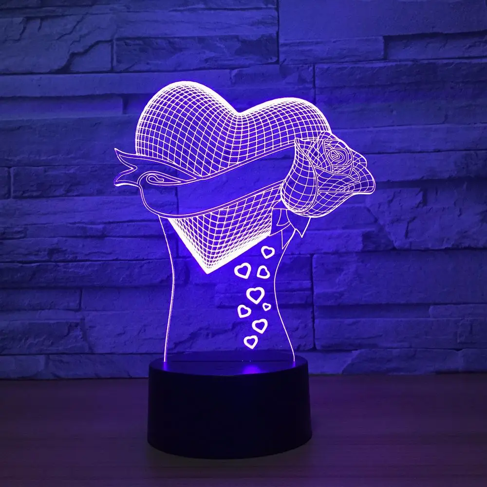 

Valentine gift Love and Roses 3d stereo visual Colorful touch nightlight Remote control Bluetooth speaker available A91