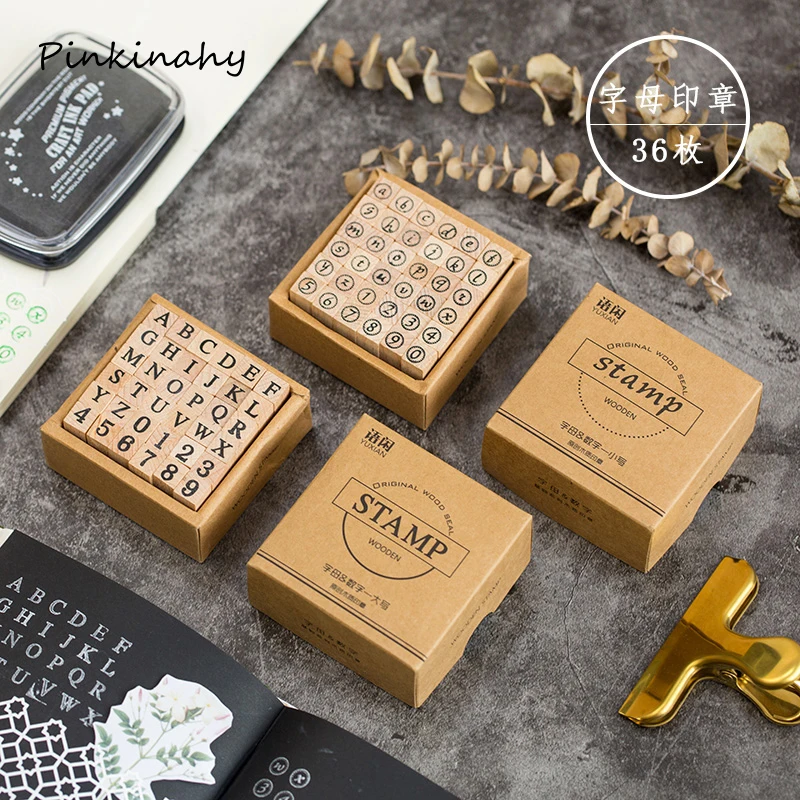 36 шт./компл. винтажный дневник с английской буквой и номером резиновый Деревянный