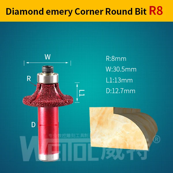 R8 WeiTol 1/2 дюймов хвостовик угловой круглый фреза алмазная вакуумная пайка каменная фреза с ЧПУ шлифовальный круг - Длина режущей кромки: R8