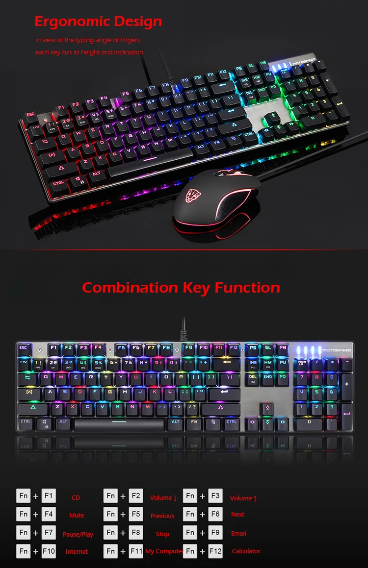 Motospeed CK888 NKRO синий переключатель 104Key Механическая игровая клавиатура и мышь комбо для игрового набора профессиональная клавиатура