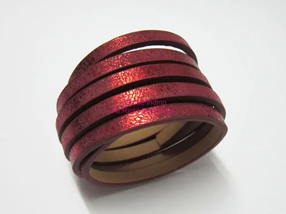 

5x2mm Metallic wine red leather cord 5mm Flat leather cord