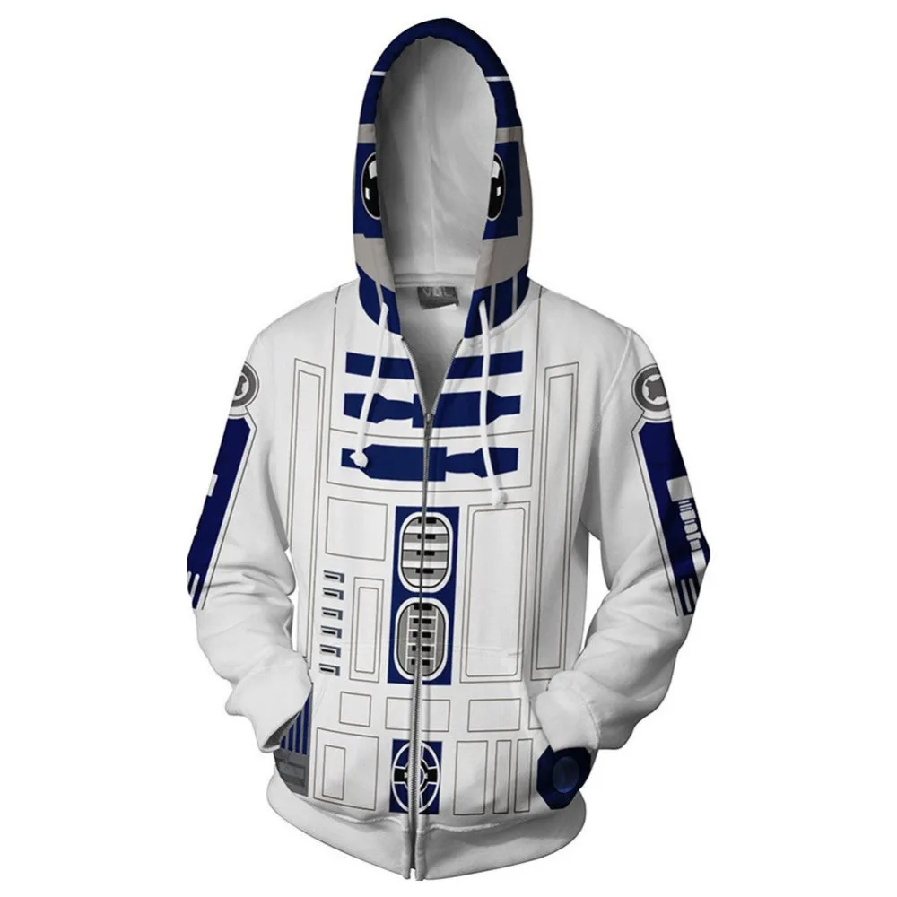 Звездные войны, R2-D2, робот, косплей, толстовка с капюшоном, мужская куртка на молнии, пальто, мода для взрослых
