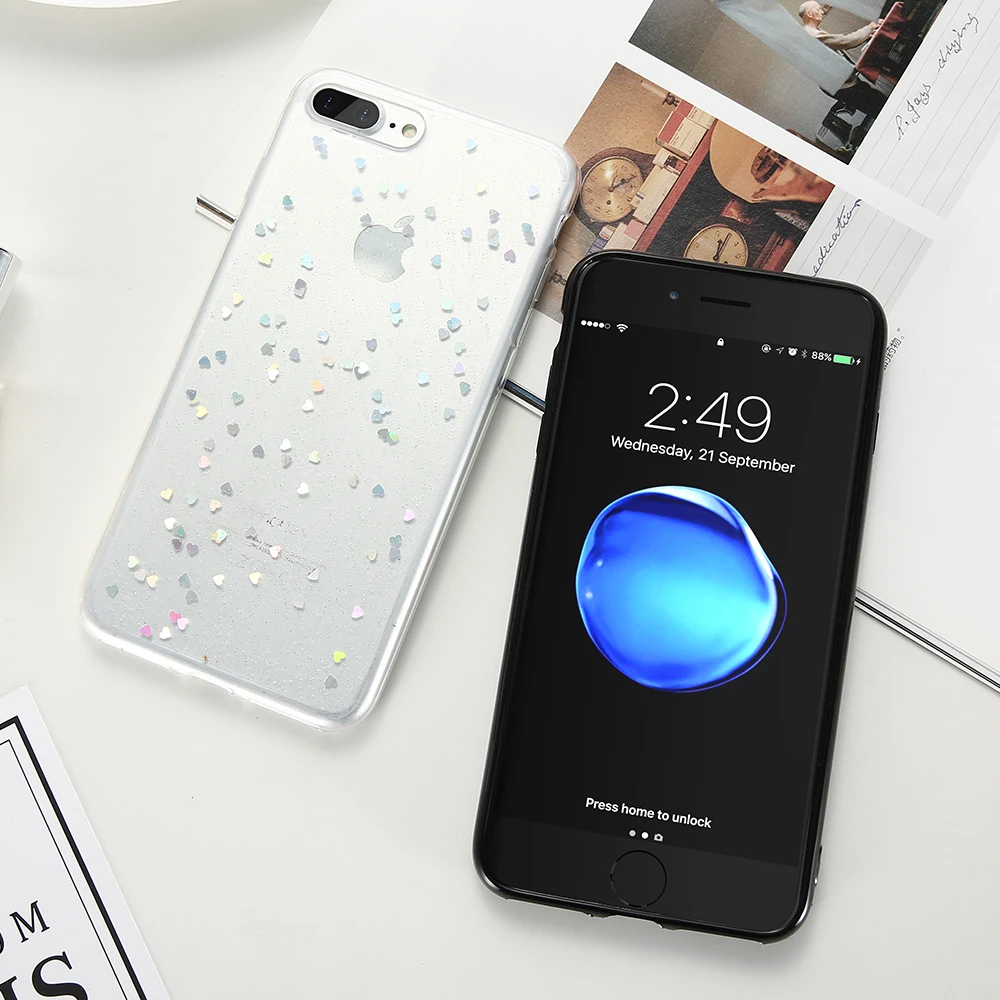 Kisscase блеск сердце любовь силиконовые чехлы для iPhone 7 6 6S плюс мода сотовый телефон