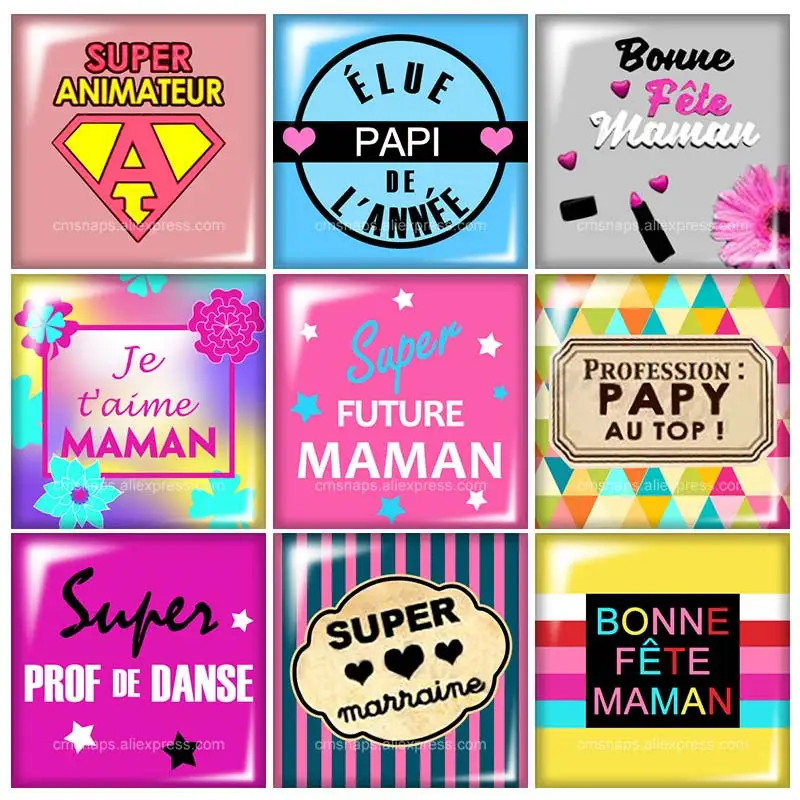 

FB0329 French super animateur PAPI 10pcs mixed 12mm/20mm/25mm/30mm Square photo glass cabochon demo flat back Making findings