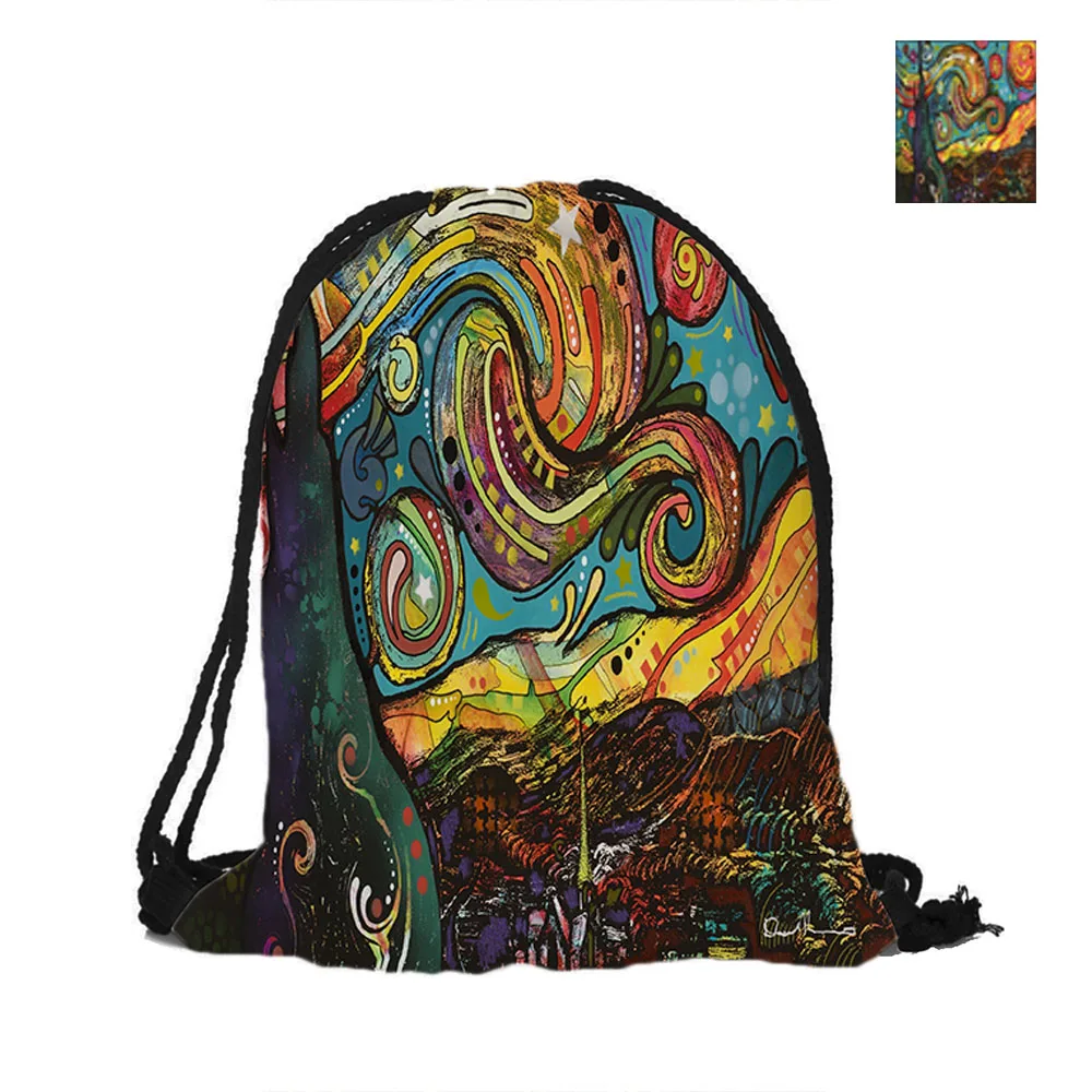 Рюкзак с абстрактным учением и принтом на шнурке для пляжа школы шопинга модные