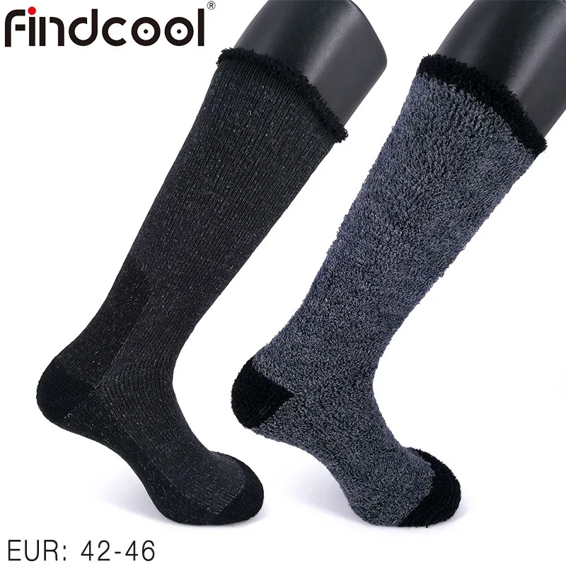 Black Grey Findcool с полной амортизацией махровые супер толстые теплые мериносовые шерстяные носки для катания на лыжах для мужчин размера плюс носки для пешего туризма на открытом воздухе - Цвет: Black Grey
