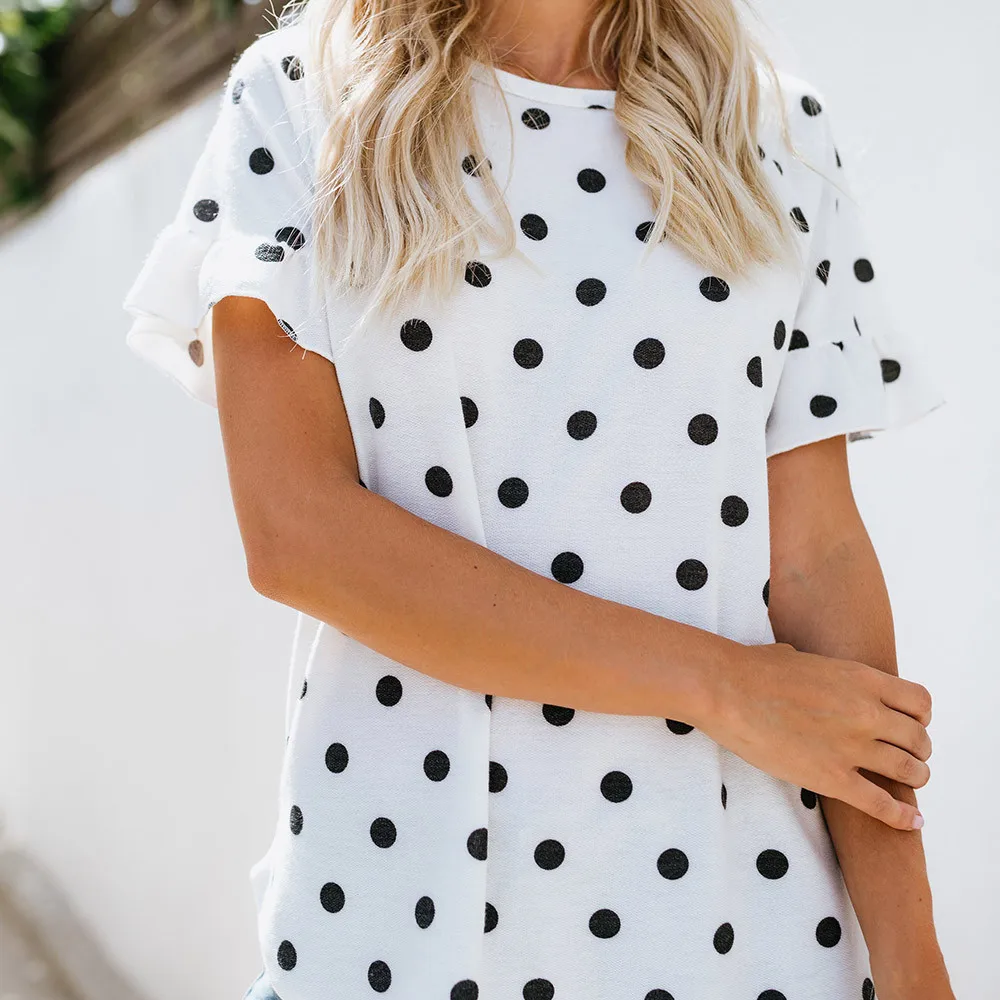 2020 Summer Women Lady O-Neck Printing Dot Short Sleeve Half Loose T-Shirt Tops teeshirt tops women Best Selling F4 | Женская одежда