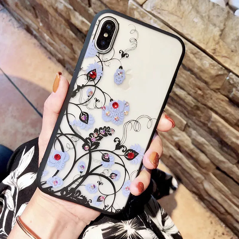 Сексуальный кружевной чехол с цветочным рисунком и бриллиантами для iPhone X XR XS Max 8 7