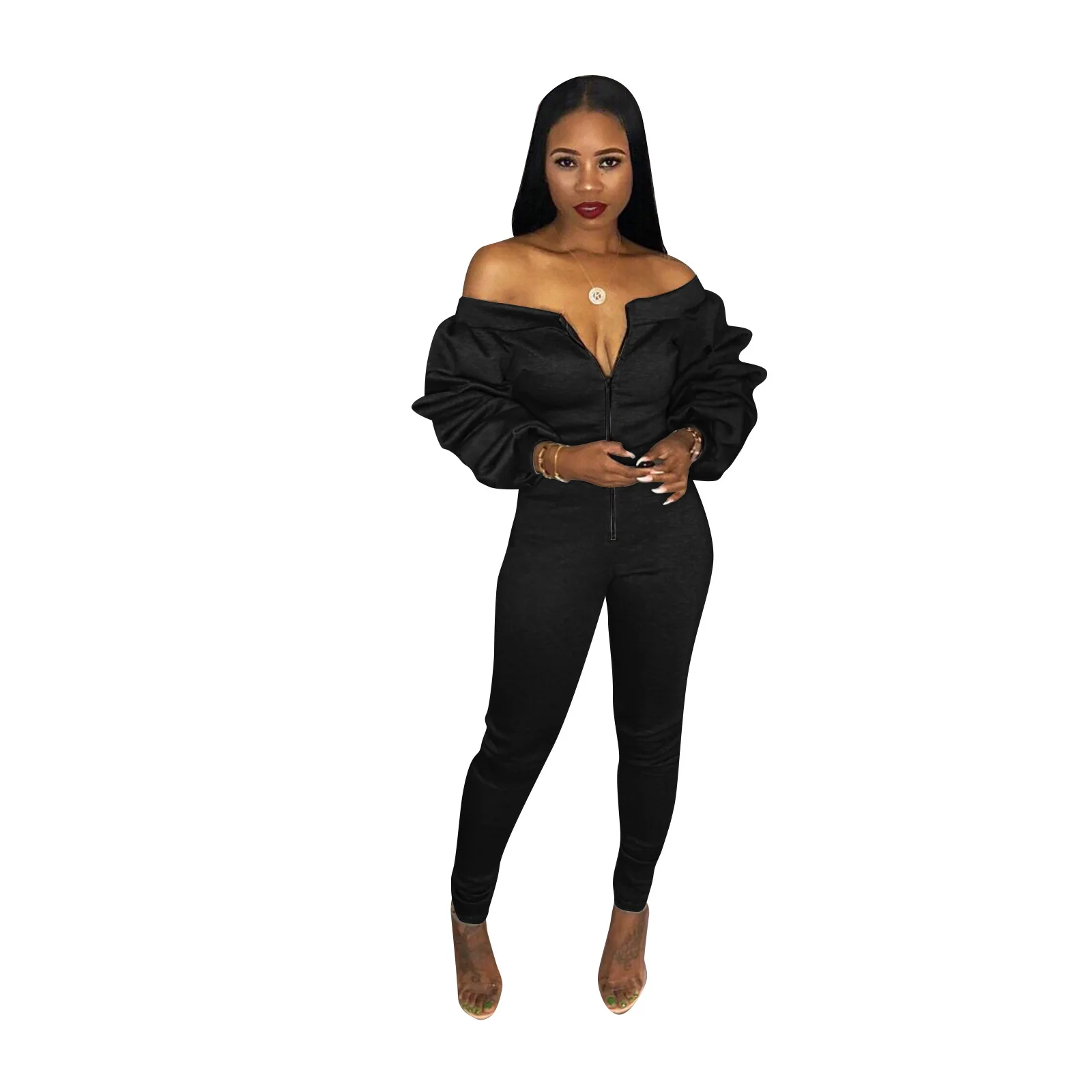 Зимние женские длинные рукава с открытыми плечами длинные брюки тощие bodycon сексуальные комбинезоны леди клубный вечерний комбинезон Модный комбинезон 3xl M277