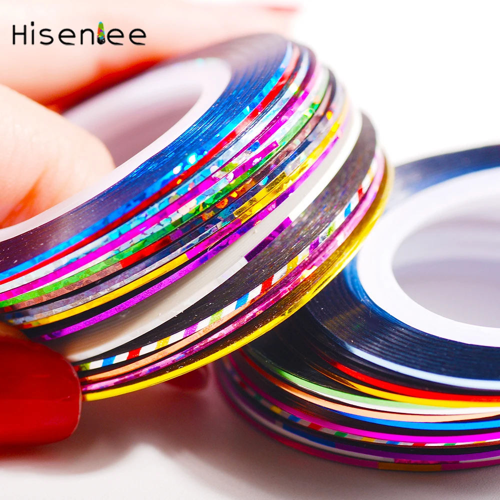 Hisenlee, 1 мм, 31 цвет/рулон, лента для чередования ногтей, наклейка, сделай сам, 3D, различные украшения для дизайна ногтей, линия для ногтей, фольга, сделай сам, стикер для красоты ногтей
