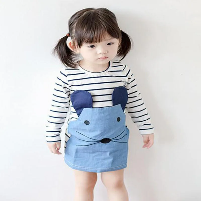 2018 полосатые лоскутные платья для девочек с персонажами из мультфильмов детская