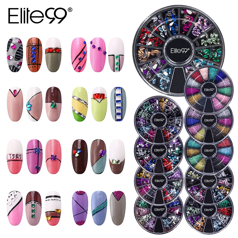 Elite99 Nail Art Блеск смешанные Форма сверкающих страз Стикеры акриловые колеса 3D