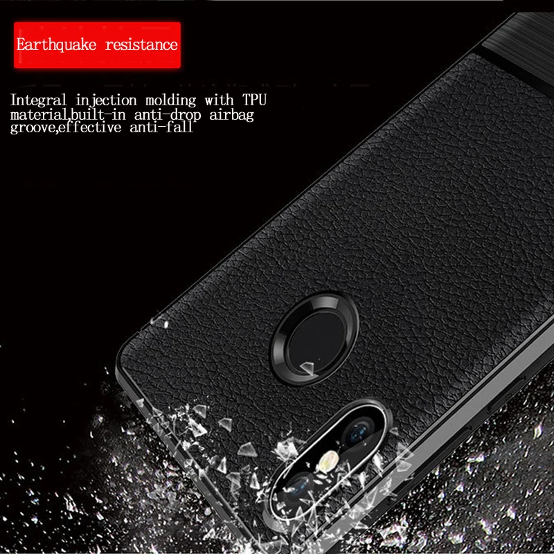 Для Xiaomi Mi Max3 Чехол кожаный с узором Личи TPU ультра тонкий задний Мягкий Funda Coque