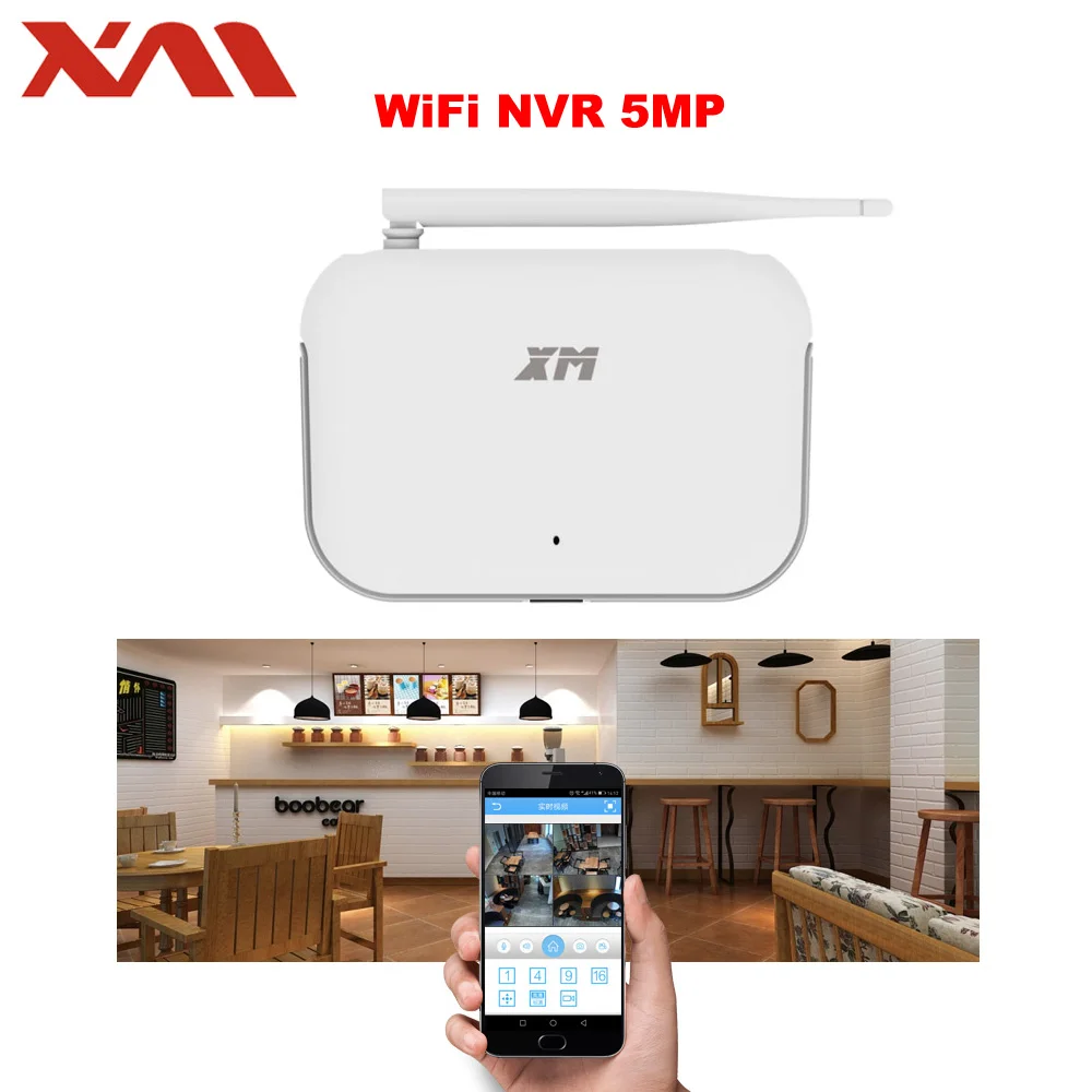 Wi-Fi NVR 4CH 5MP Беспроводной HD мини проектор для домашнего NVR Сетевой Видео Регистраторы для панорамный WiFi Камера 360 градусов видео HDMI 4-канального сетевого видеорегистратора