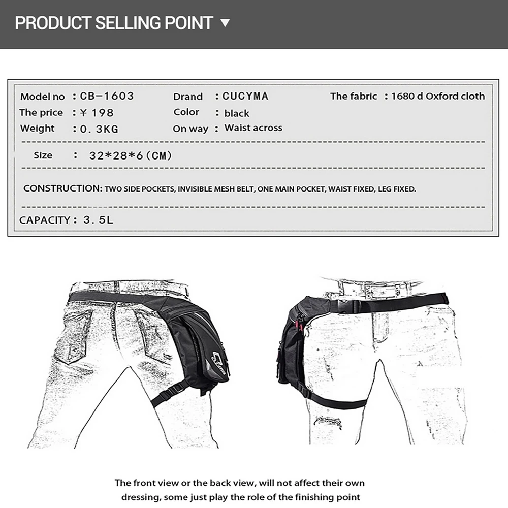 WOSAWE Мужская водонепроницаемая поясная сумка с заниженной талией на бедрах для