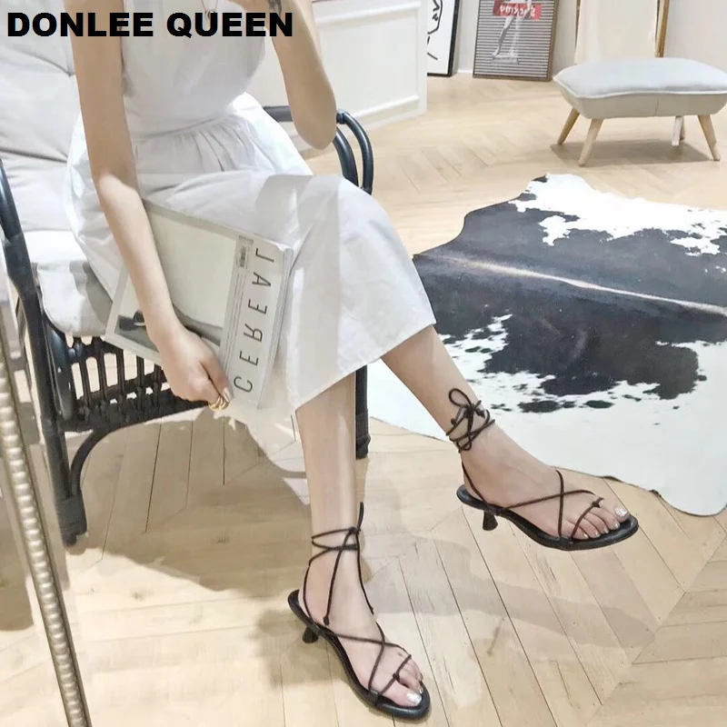 2019 г. Новые летние женские сандалии на шнуровке с перекрестной шнуровкой и