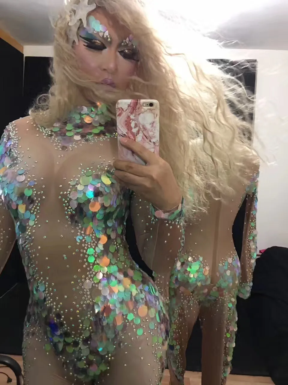 Сексуальный костюм русалки с блестками для сцены певицы танцовщицы женщин со