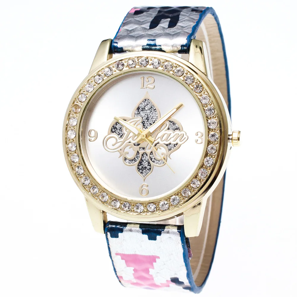 Женские кварцевые часы элегантные с бриллиантами цифровые из искусственной кожи