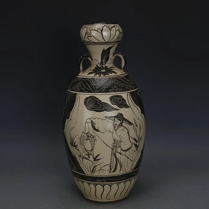

Antique SongDynasty Cizhou kiln black color engraved porcelain garlic bottle,Home Decoration collection & adornment1903