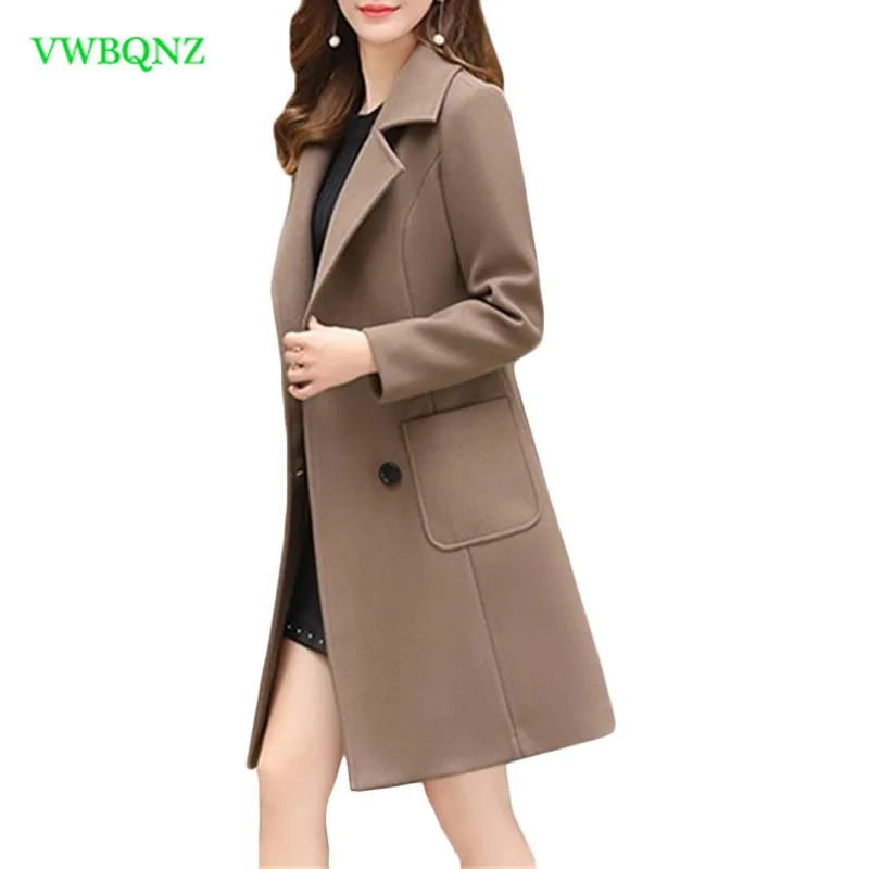 Женское шерстяное пальто облегающее длинное в Корейском стиле модель 3XL на осень