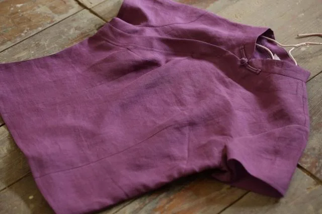 Рами ретро новые женские Cheongsam топ китайский стиль воротник Мандарин плиты Блузы на пуговицах сплошной цвет льняная рубашка