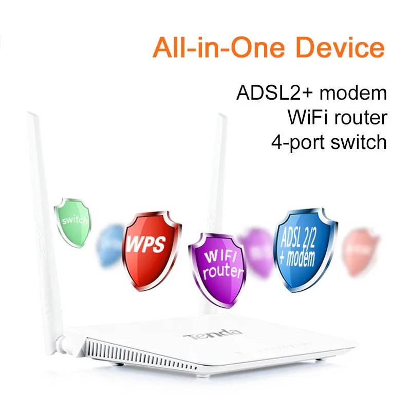 Tenda D301 Modem 300M Wireless ADSL2+ WiFi Router English Firmware USB 2.0 802.11n 6000V Lightning Protection IPTV | Компьютеры и офис