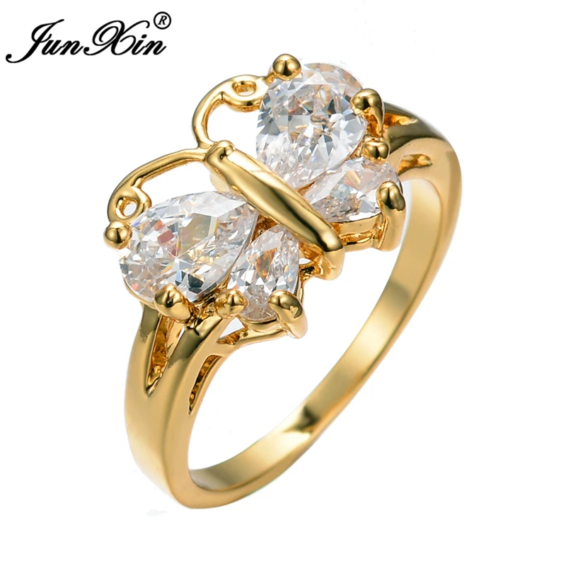 JUNXIN элегантное кольцо в стиле бабочки с фиолетовым Цирконом и камнем желтое