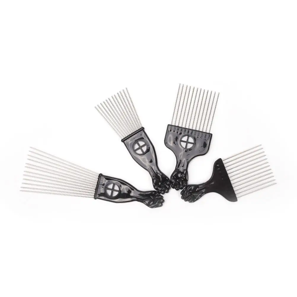 Fist Shape Handle Hairdressing Brush Styling Tool Wide Teeth Metal Afro Comb Insert Curly Hairbrush Hair Fork Pick | Красота и