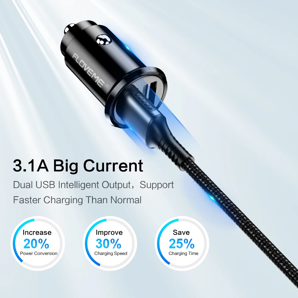 FLOVEME мини USB Автомобильное зарядное устройство для iPhone X 8 7 6 Plus 3.1A быстрое