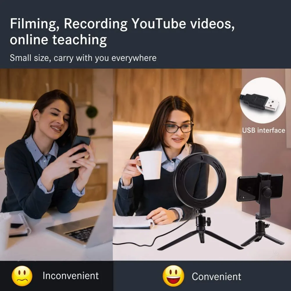 Приглушаемая светодиодная кольцевая лампа со штативом зеркало для макияжа и