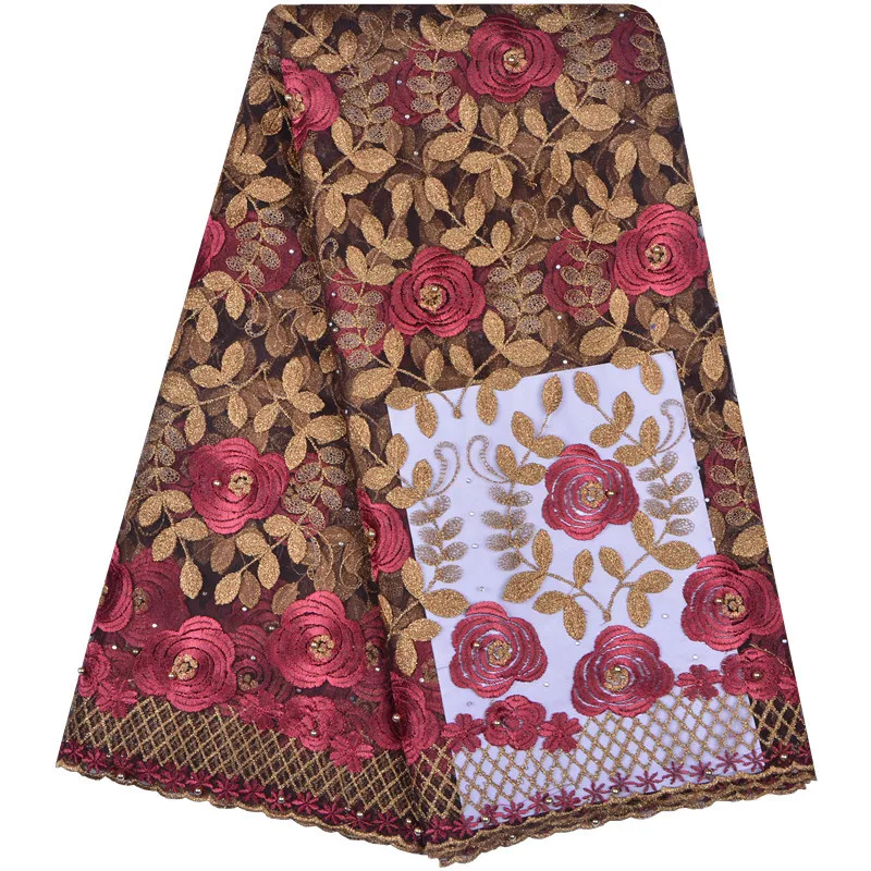 Новейшая фатиновая кружевная ткань с бусинами красивый дизайн узором Кружевная